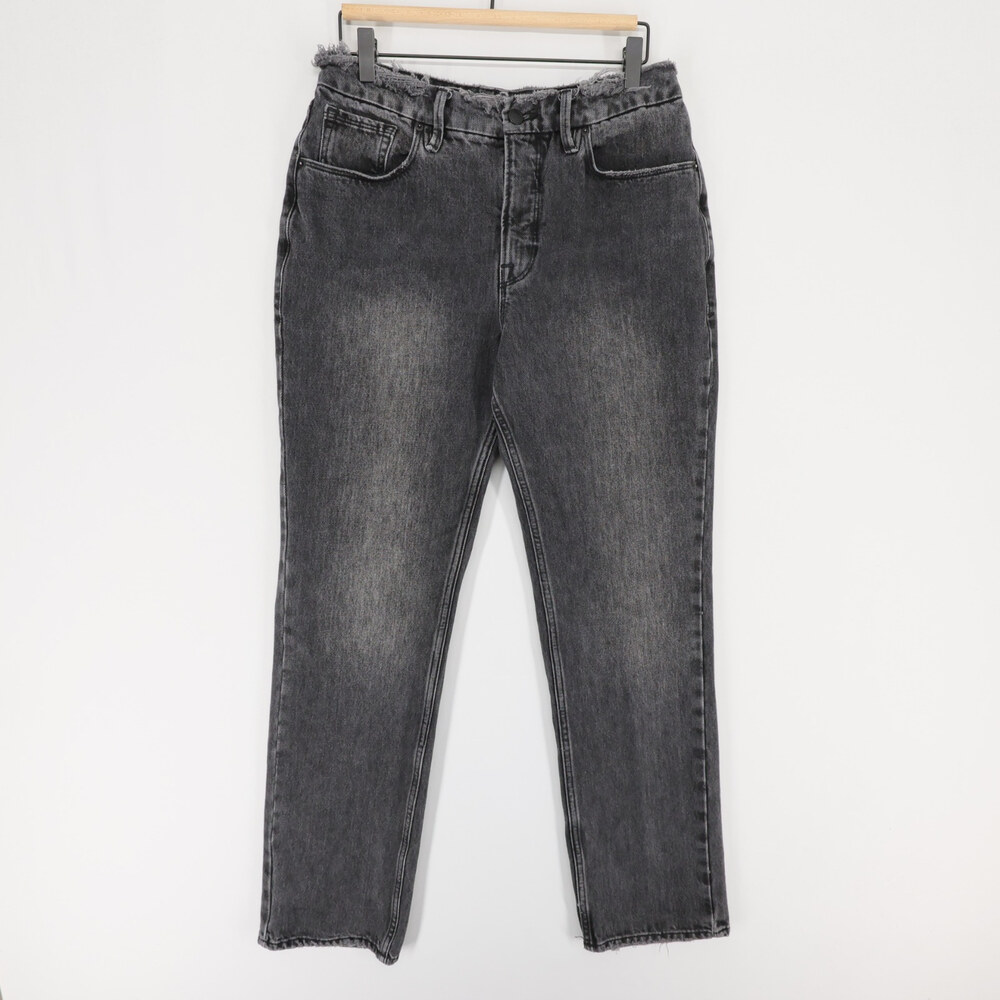 Good American Good 90s Jeans Womens 8/29 Black High Rise Frayed Waist Straight